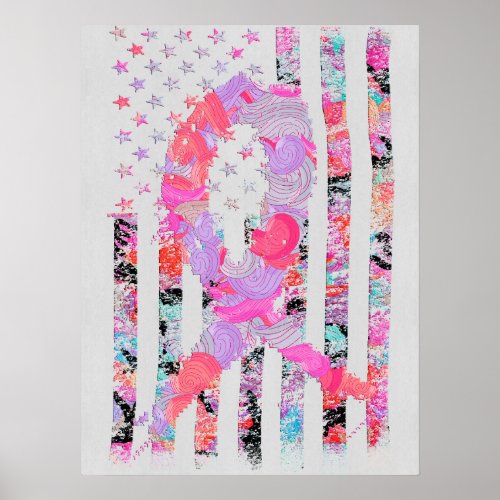 Breast Cancer Camo Pink Flag Ribbon Cancer Survivo Poster