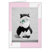 Breast Cancer Card--Cat with Pink Rose (Front)