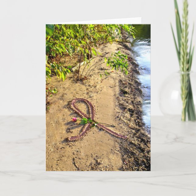 Breast Cancer Card-Pink Ribbon in Sand Card (Front)