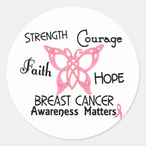 Breast Cancer Celtic Butterfly 3 Classic Round Sticker