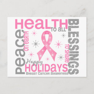 Breast Cancer Christmas 4 Holiday Snowflakes Postcard