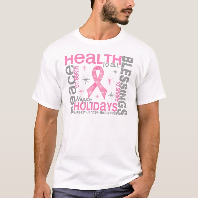 Breast Cancer Christmas 4 Holiday Snowflakes T-Shirt (Front)