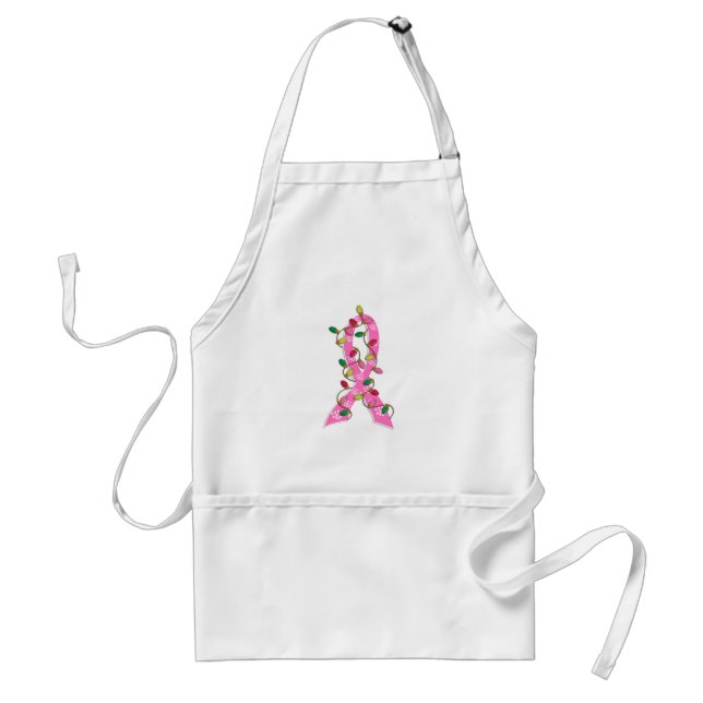 Breast Cancer Christmas Lights Ribbon Adult Apron (Front)