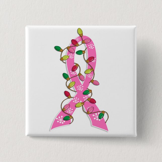 Breast Cancer Christmas Lights Ribbon Button (Front)