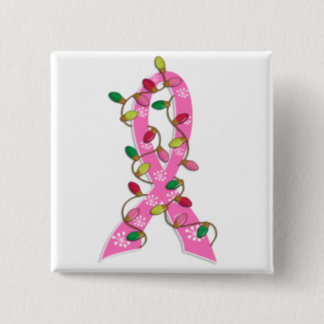 Breast Cancer Christmas Lights Ribbon Button