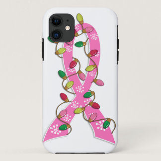 Breast Cancer Christmas Lights Ribbon iPhone 11 Case
