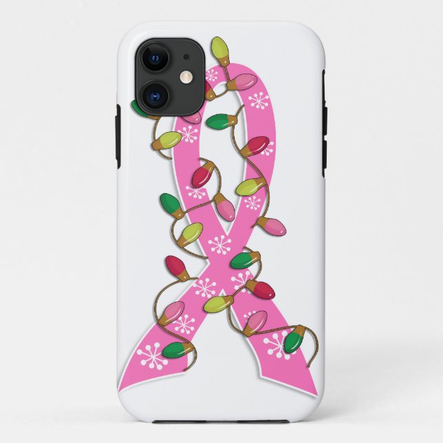 Breast Cancer Christmas Lights Ribbon Case-Mate iPhone Case (Back)