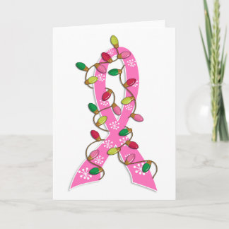 Breast Cancer Christmas Lights Ribbon Holiday Card