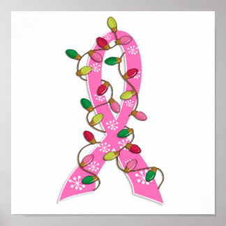 Breast Cancer Christmas Lights Ribbon Poster