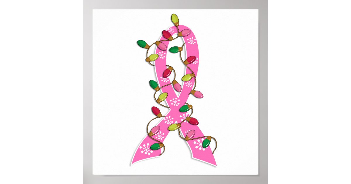 Breast Cancer Christmas Lights Ribbon Poster Zazzle
