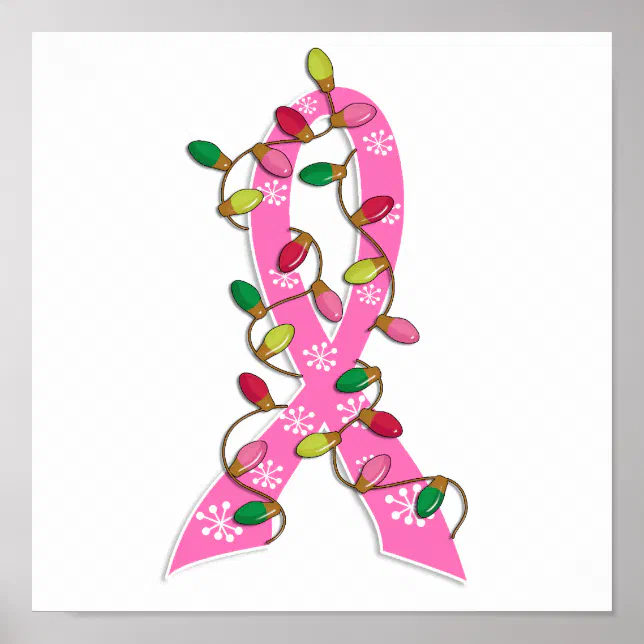 Breast Cancer Christmas Lights Ribbon Poster Zazzle