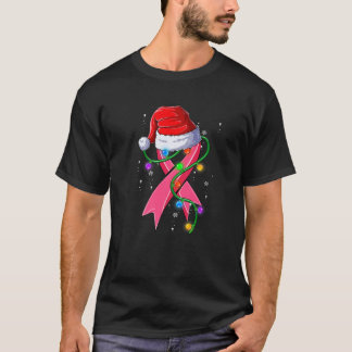 Breast Cancer Christmas Santa Hat Pink Ribbon Xmas T-Shirt