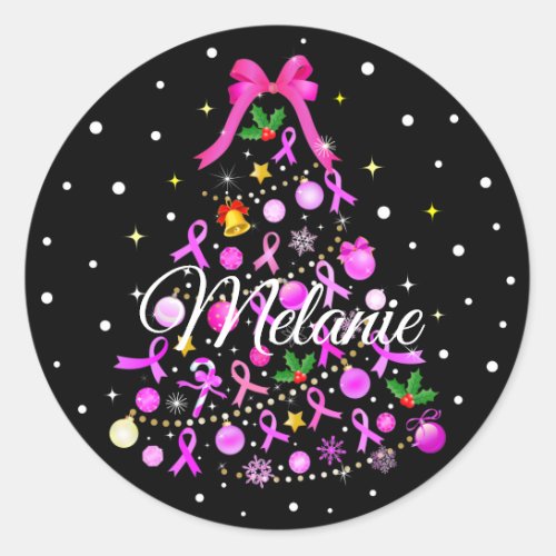 Breast Cancer Christmas Tree Classic Round Sticker