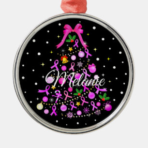 Breast Cancer Christmas Tree Metal Ornament