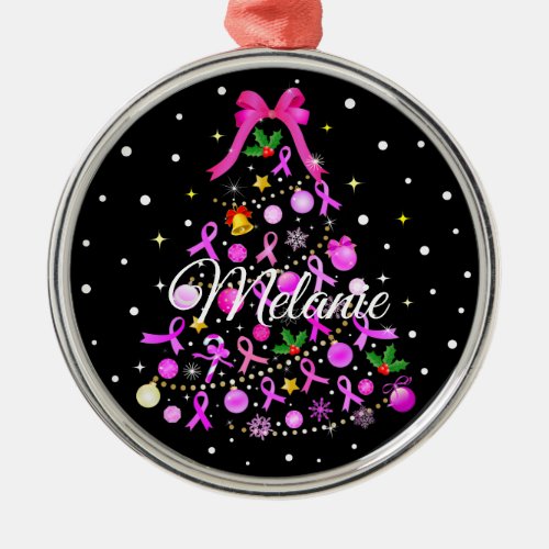 Breast Cancer Christmas Tree Metal Ornament