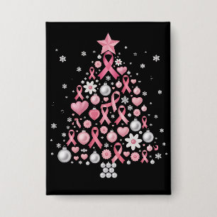 Breast Cancer Christmas Tree Snowflakes Xmas Button
