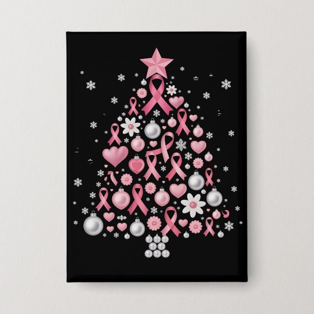 Breast Cancer Christmas Tree Snowflakes Xmas Button (Front)