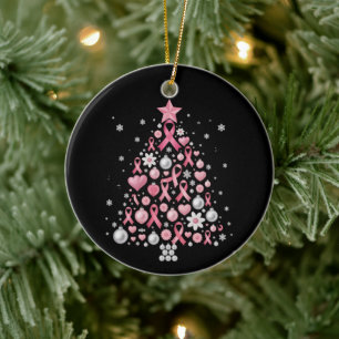 Breast Cancer Christmas Tree Snowflakes Xmas Ceramic Ornament