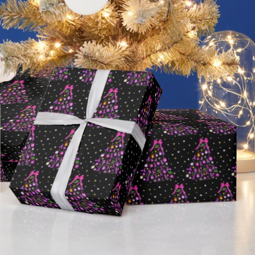 Breast Cancer Christmas Tree Wrapping Paper