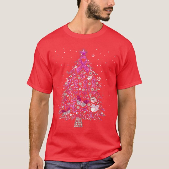 Breast Cancer Christmasree Snowflakes Ornament Dec T-Shirt (Front)
