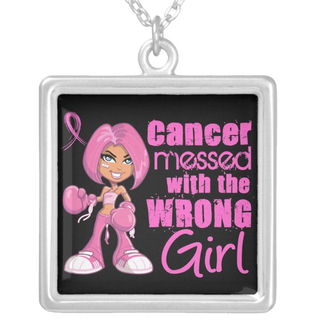 Breast Cancer Combat Girl 1 Silver Plated Necklace (Front)