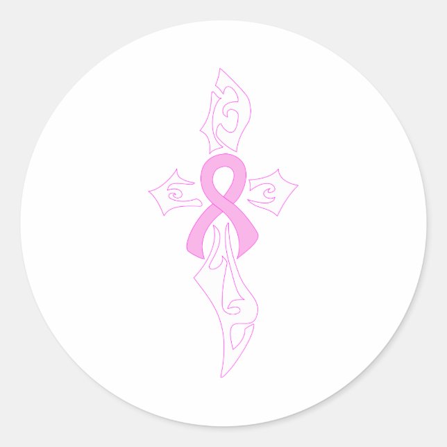 Breast Cancer Cross Classic Round Sticker (Front)