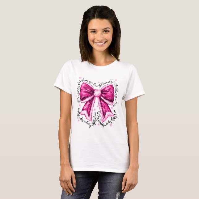 Breast Cancer Cure Christmas Bow Shirt (Front Full)