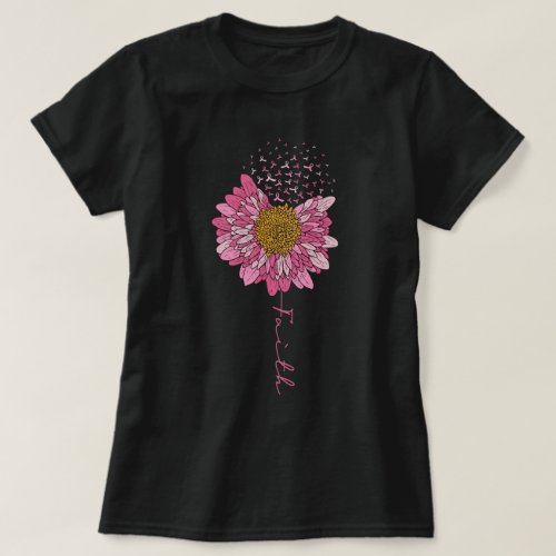 Breast cancer  faith calligraphy flower ribbon T_Shirt