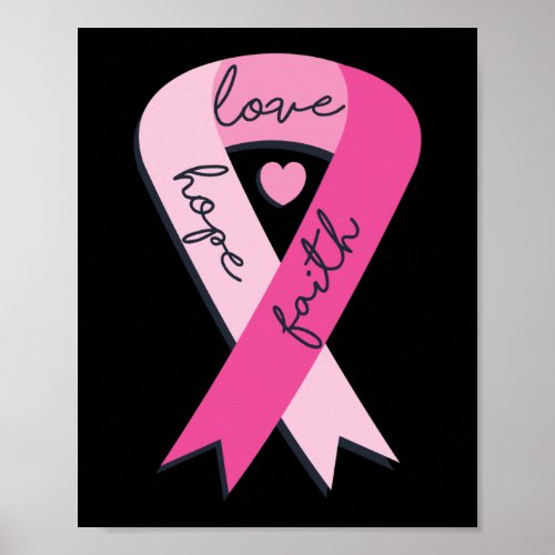 Breast Cancer Faith Hope Love Pink Ribbon Recovery Poster