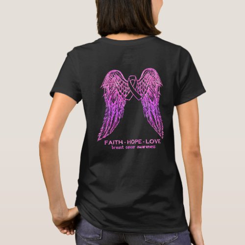 Breast Cancer Faith Hope Love Wings Awareness Back T_Shirt