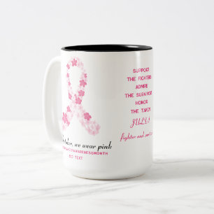 Breast Cancer Fighter Floral Sakura Pink Ribbon Two-Tone Coffee Mug