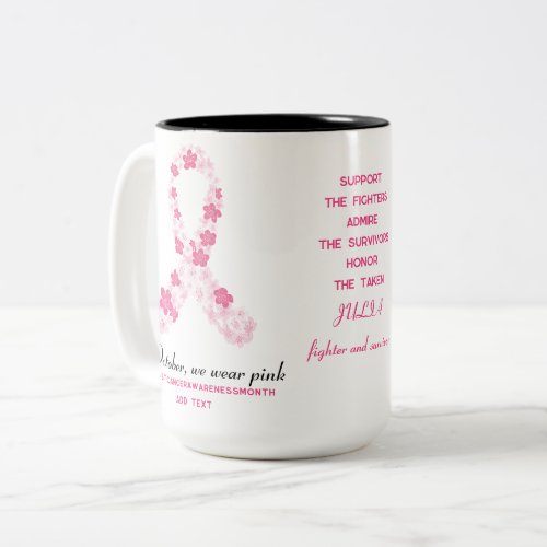 Breast Cancer Fighter Floral Sakura Pink Ribbon Two_Tone Coffee Mug