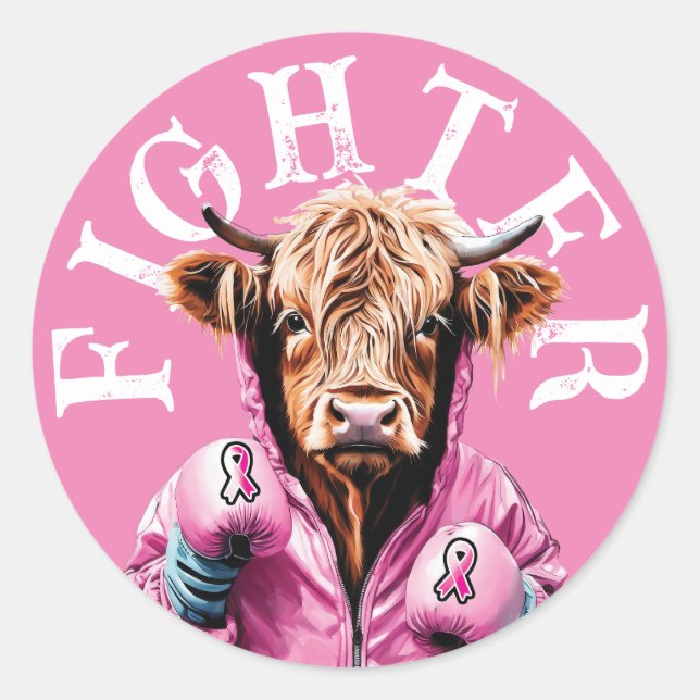 Breast Cancer Fighter Pink Cow Classic Round Sticker (Front)