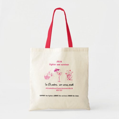 Breast Cancer Fighter Pink Ribbon Inspirational Tote Bag