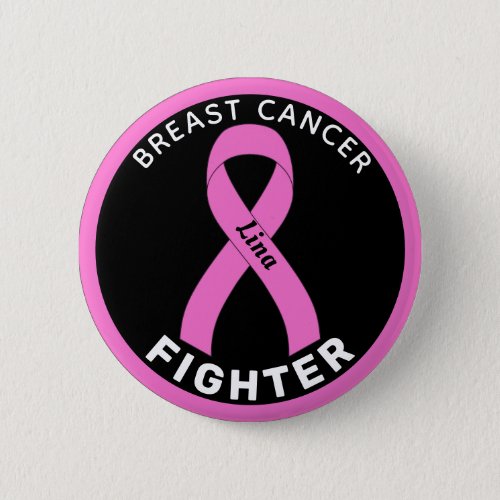 Breast Cancer Fighter Ribbon Black Button