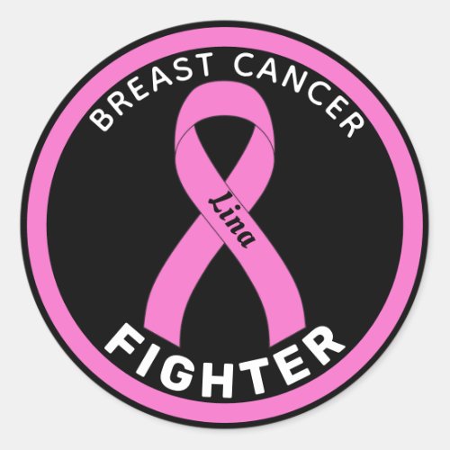 Breast Cancer Fighter Ribbon Black Round Sticker