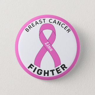 Breast Cancer Fighter Ribbon White Button
