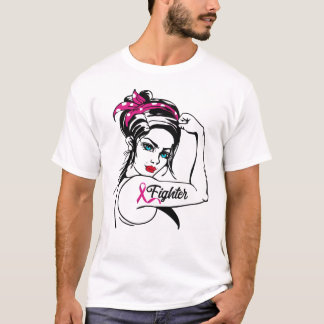 Breast Cancer Fighter Rosie The Riveter Pink T-Shirt