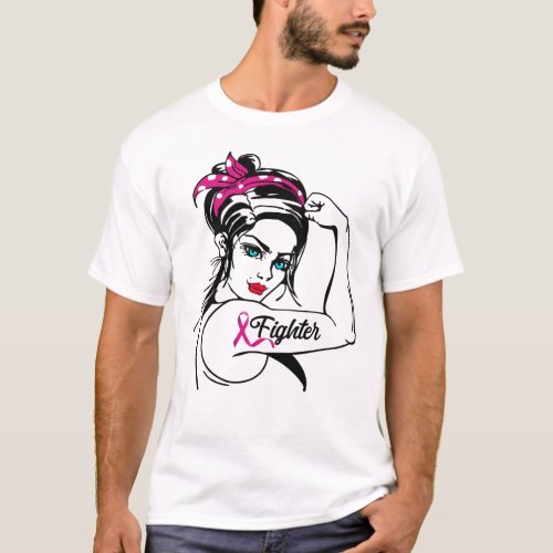 Breast Cancer Fighter Rosie The Riveter Pink T_Shirt