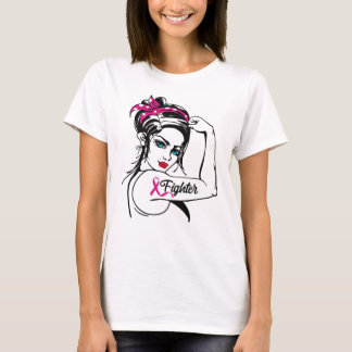 Breast Cancer Fighter Rosie The Riveter Pink T-Shirt