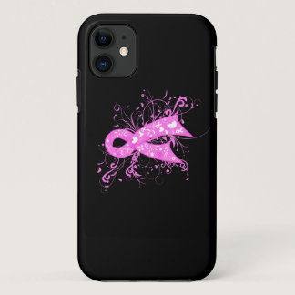 Breast Cancer Floral Swirls Ribbon iPhone 11 Case