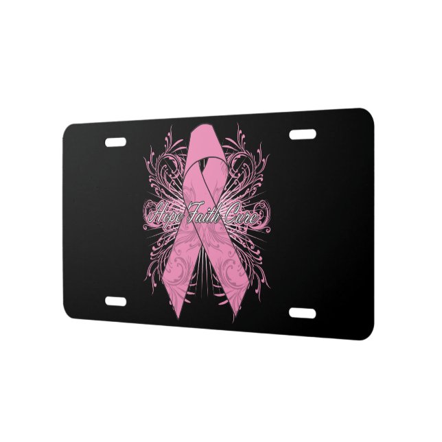 Breast Cancer Flourish Hope Faith Cure License Plate (Left)