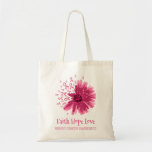 Breast Cancer Flower Faith Hope Love Breast Cancer Tote Bag