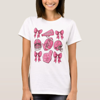 Breast Cancer Football Cheer Pink Ribbon Team T-Shirt