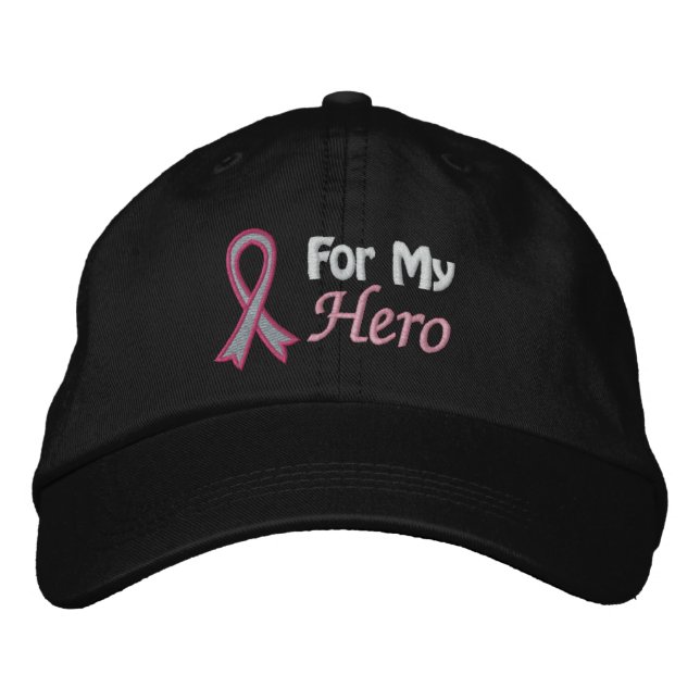 Breast Cancer For My Hero Embroidered Baseball Cap (Front)