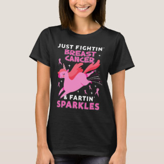 Breast Cancer  Funny Unicorn Farting Sparkles T-Shirt