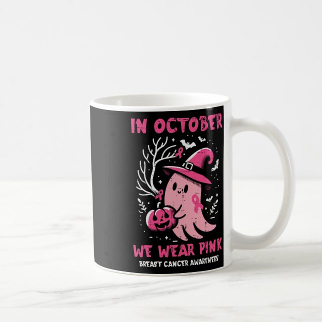 Breast Cancer Ghost Witch October Pink Aware Women Coffee Mug (Right)