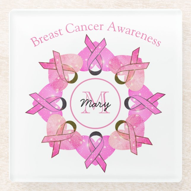 Breast Cancer Glass Coaster - Personalize (Front)