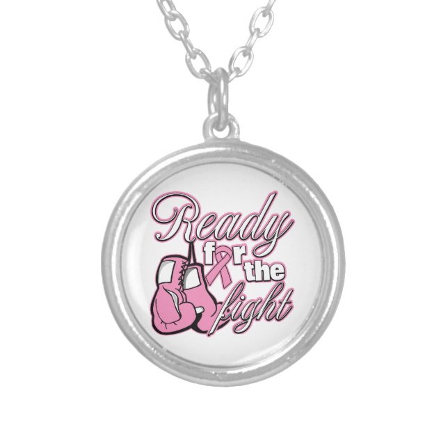 Breast Cancer Gloves Ready For The Fight Silver Plated Necklace (Front)
