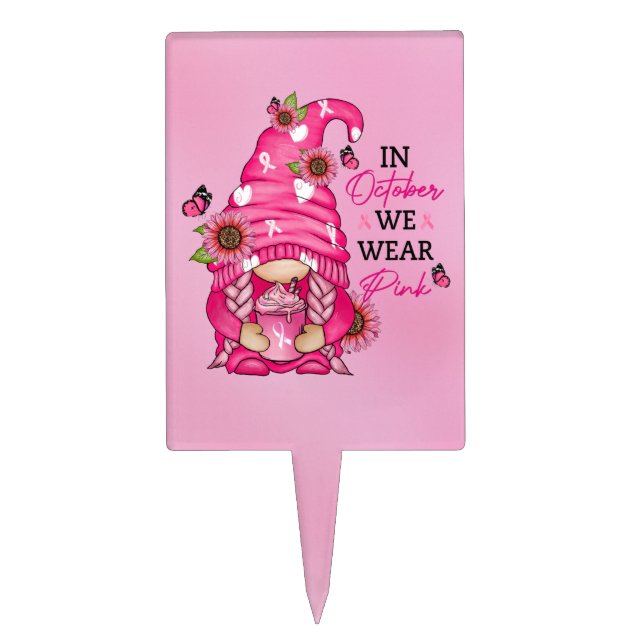 Breast Cancer Gnome Cake Topper (Front)